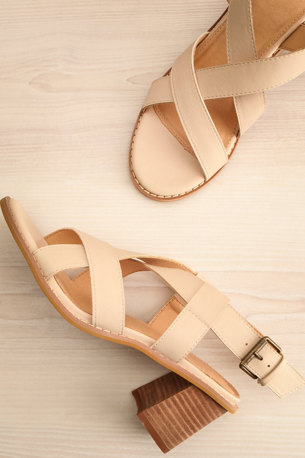 Puako Beige Block Heel Sandals | La petite garçonne flat view