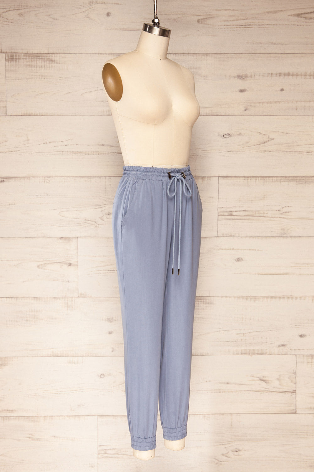 Puck Blue High-Waisted Drawstring Pants | La petite garçonne side view
