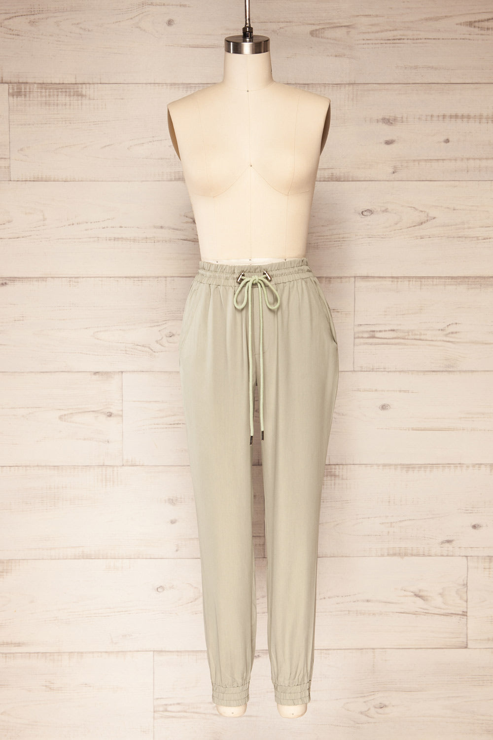 Puck Green High-Waisted Drawstring Pants | La petite garçonne front view