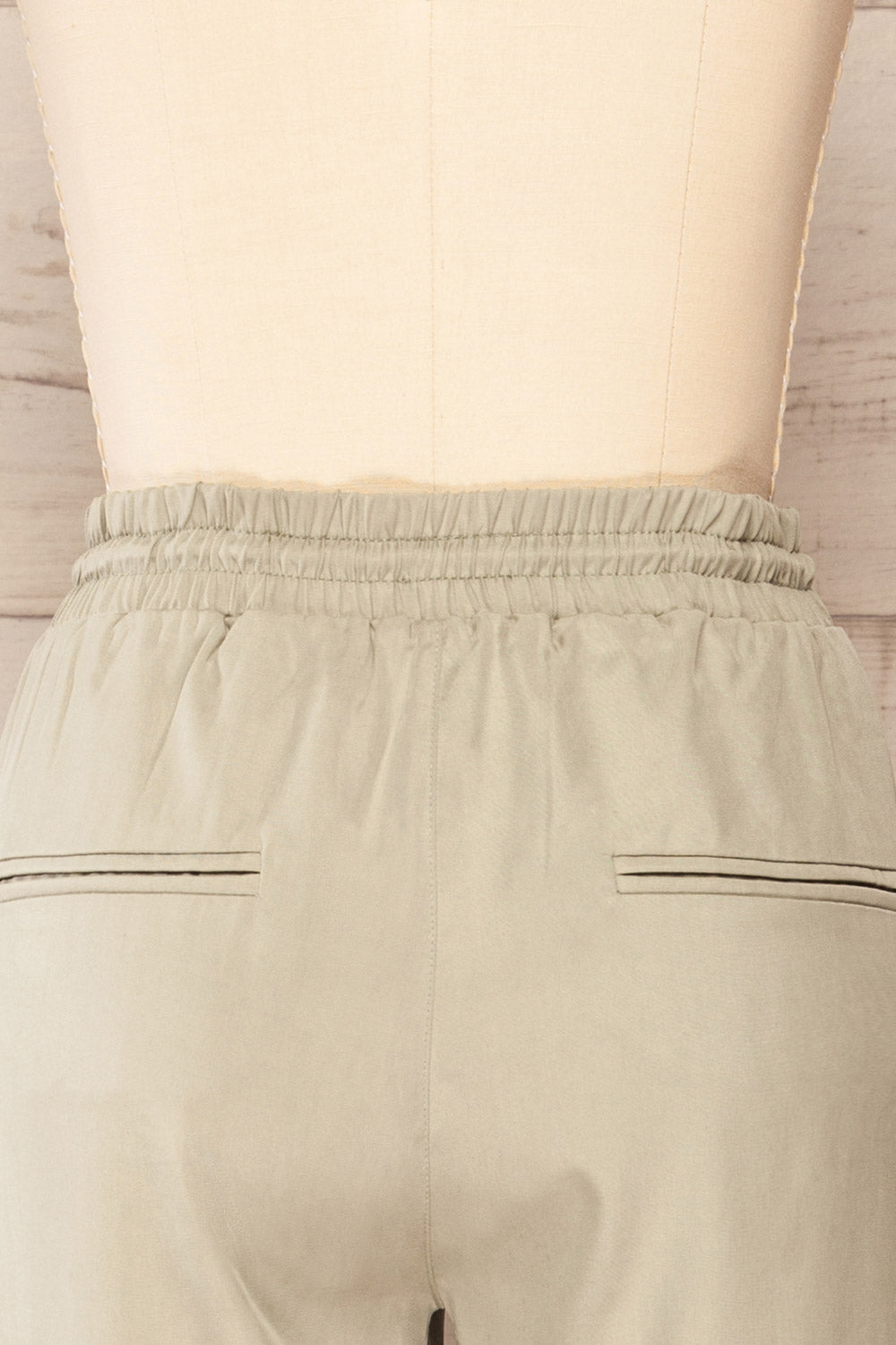 Puck Green High-Waisted Drawstring Pants | La petite garçonne back close up