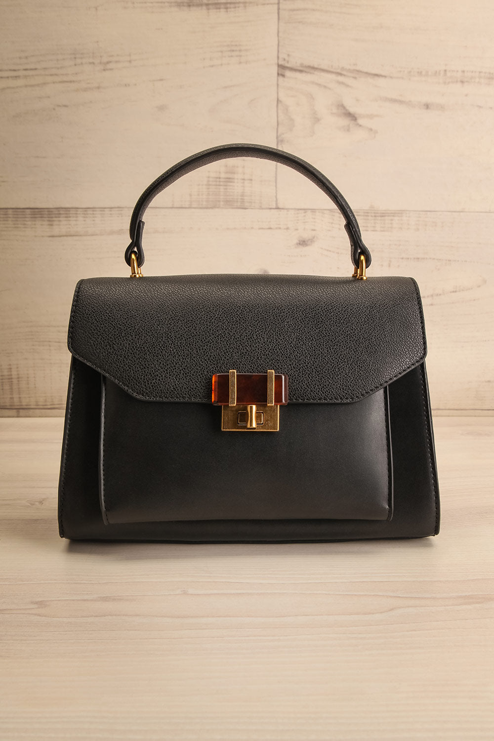 Questio Black Top Handle Crossbody Handbag | La petite garçonne front view
