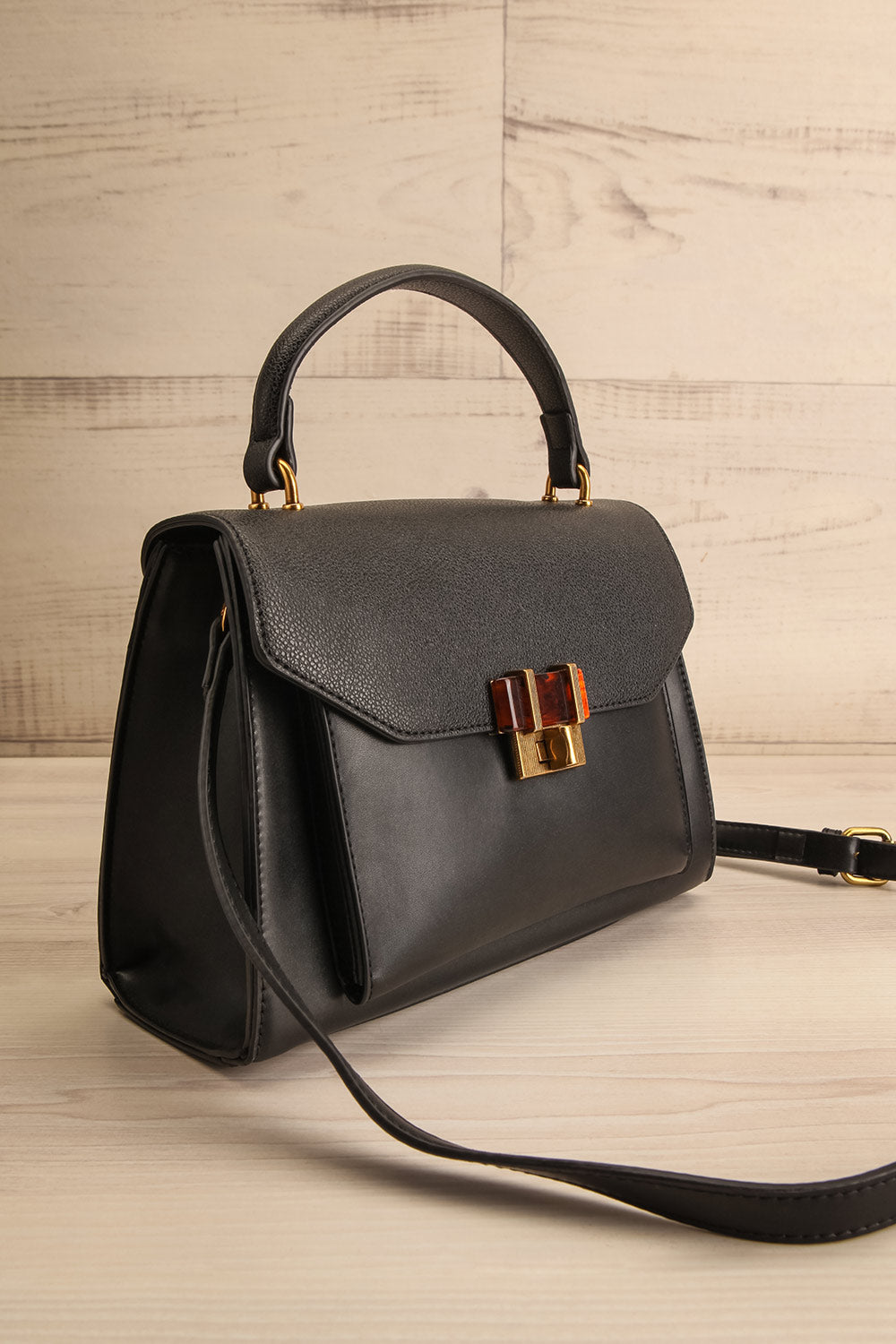Questio Black Top Handle Crossbody Handbag | La petite garçonne side view