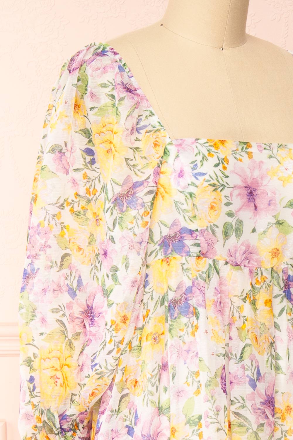 Quinnie Shimmery Floral Midi Dress | Boutique 1861 side close-up
