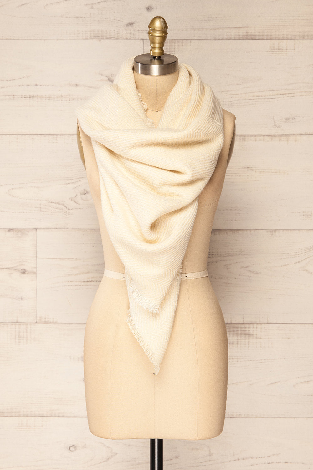 Raccourci Cream Herringbone Pattern Scarf | La petite garçonne triangle view