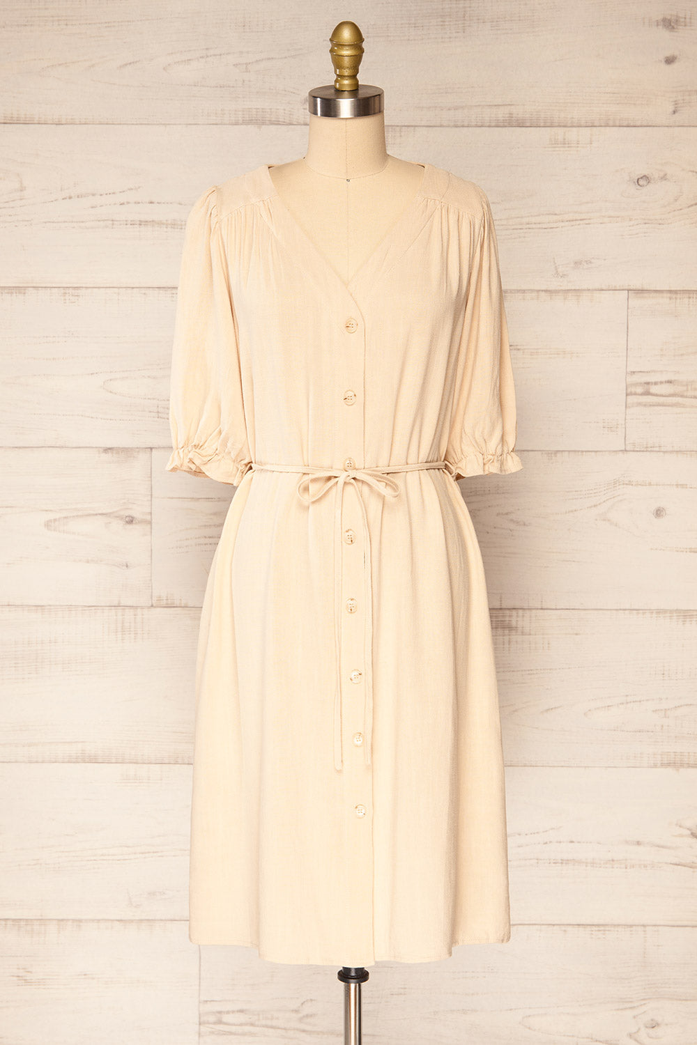 Rajgrod Faux Linen Midi Collared Dress | La petite garçonne front view