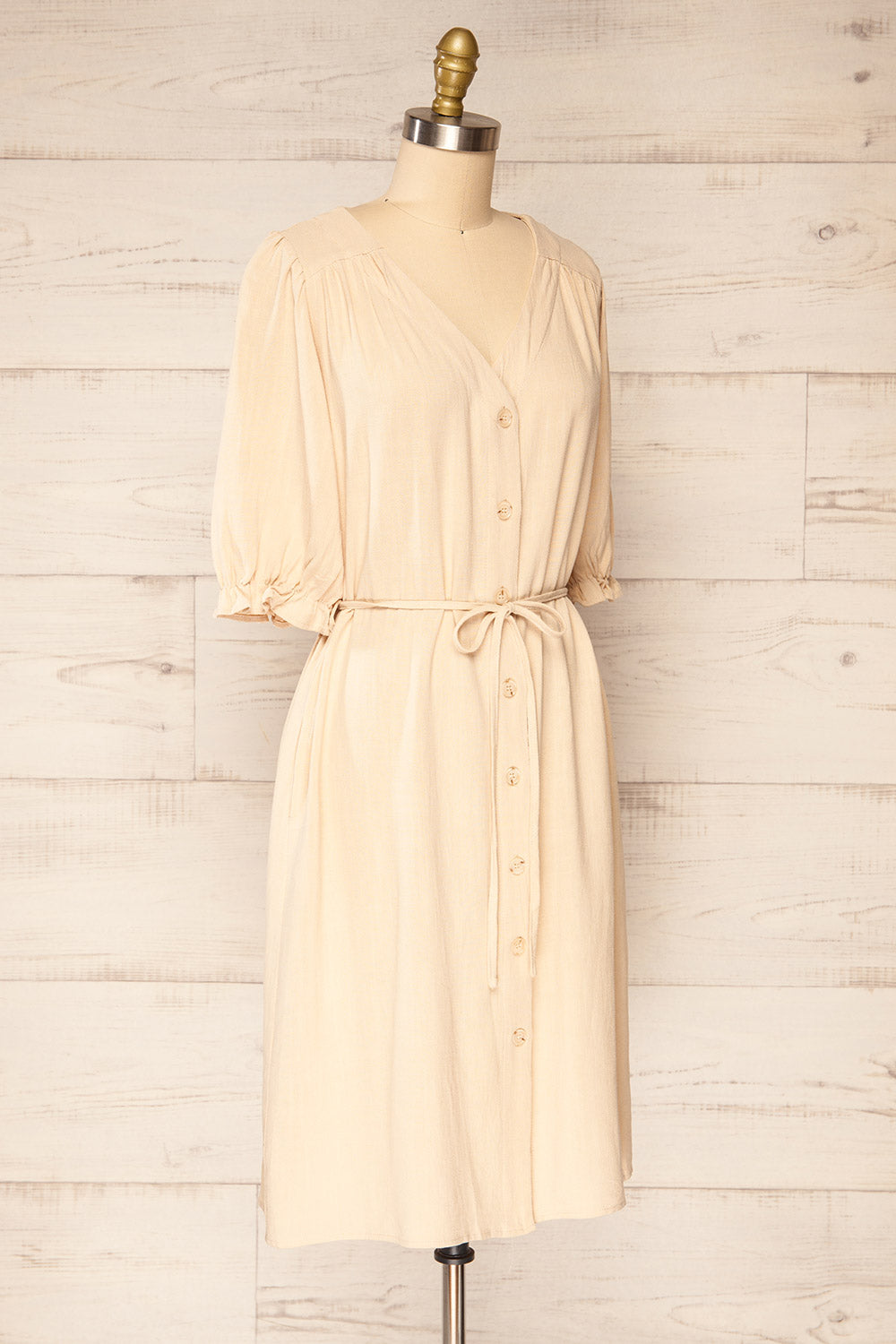 Rajgrod Faux Linen Midi Collared Dress | La petite garçonne front close-up