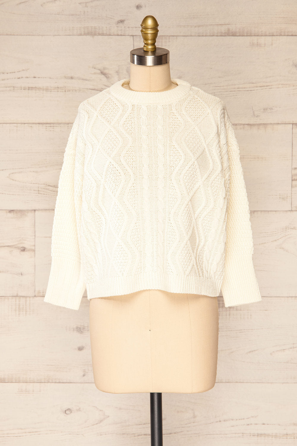 Randers Cream Knit 3/4 Sleeves Top | La petite garçonne front view