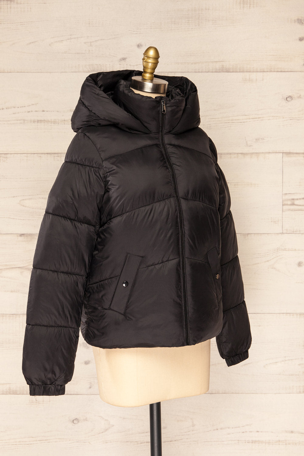 Rasdale Black Short Puffer Coat w/ Pockets | La petite garçonne side view
