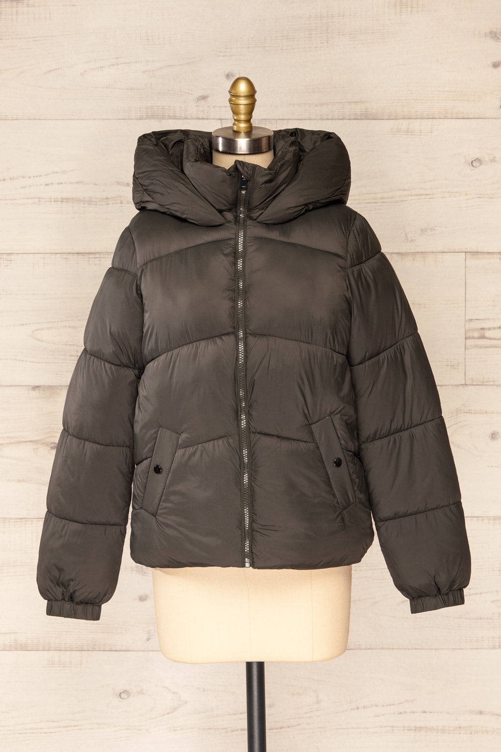 Rasdale Charcoal Short Puffer Coat | La petite garçonne front view