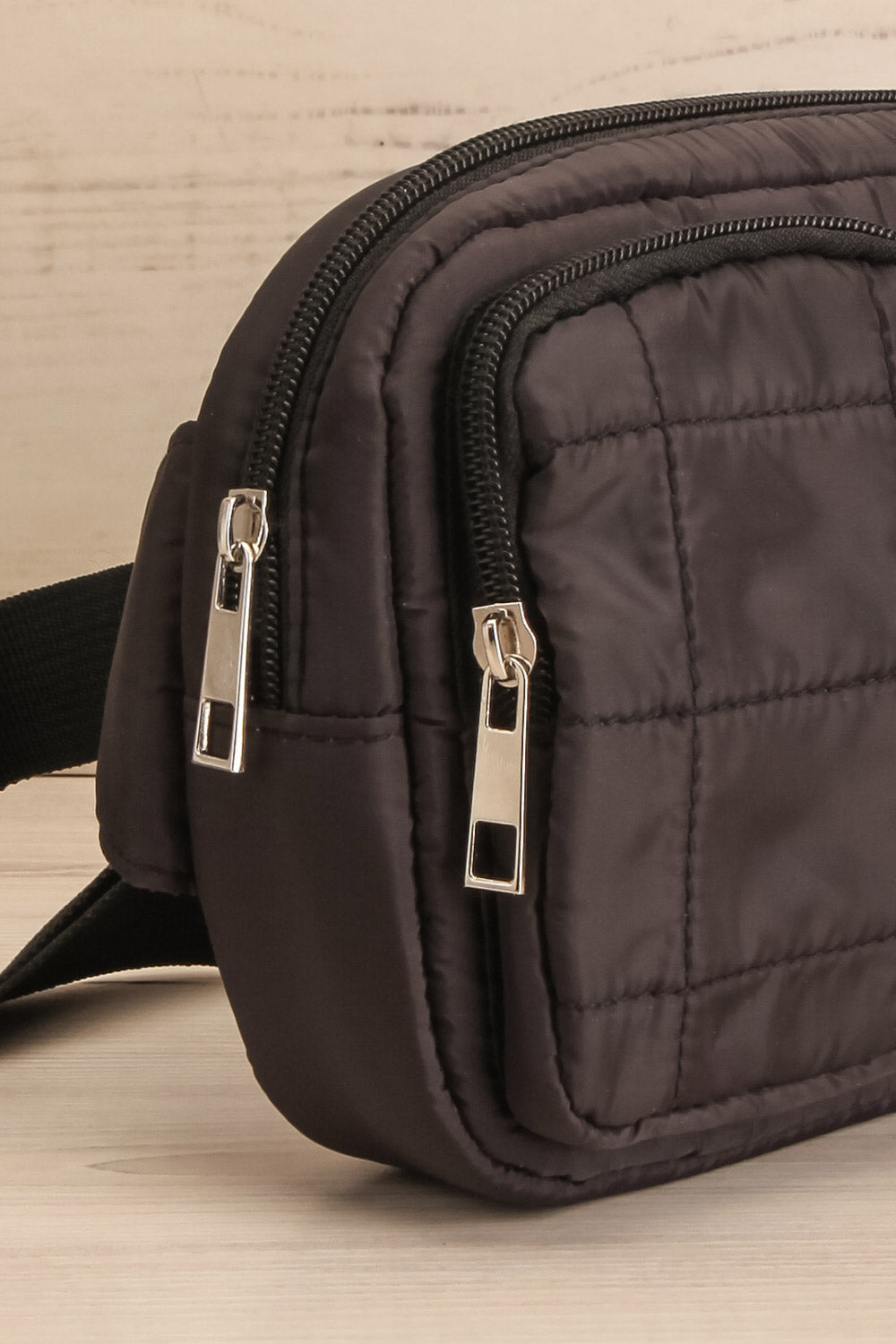 Raspeig Black Quilted Fanny Pack | La petite garçonne side close-up