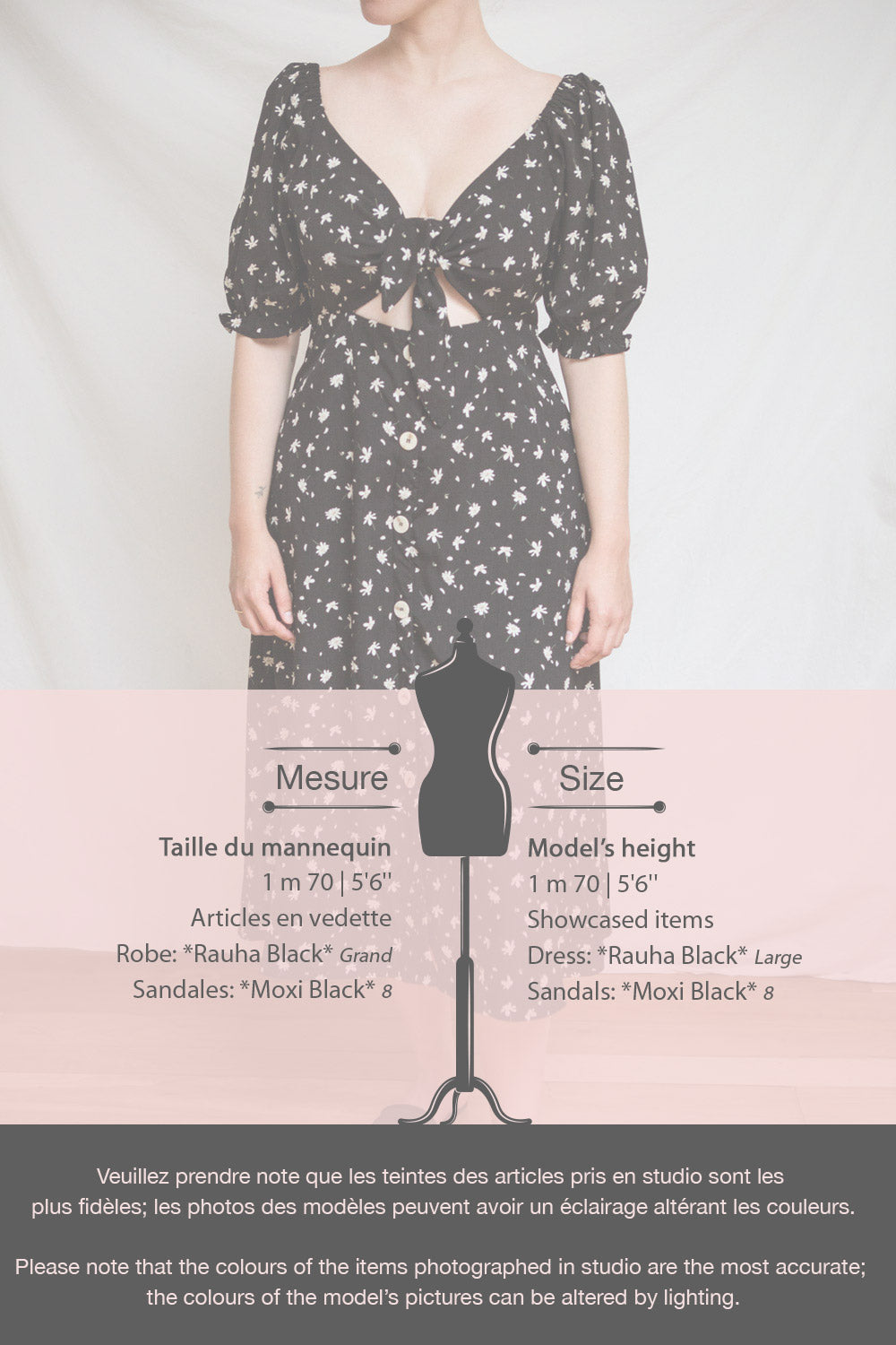 Rauha Black Front Tie Puffy Sleeve Floral Dress | Boutique 1861 fiche