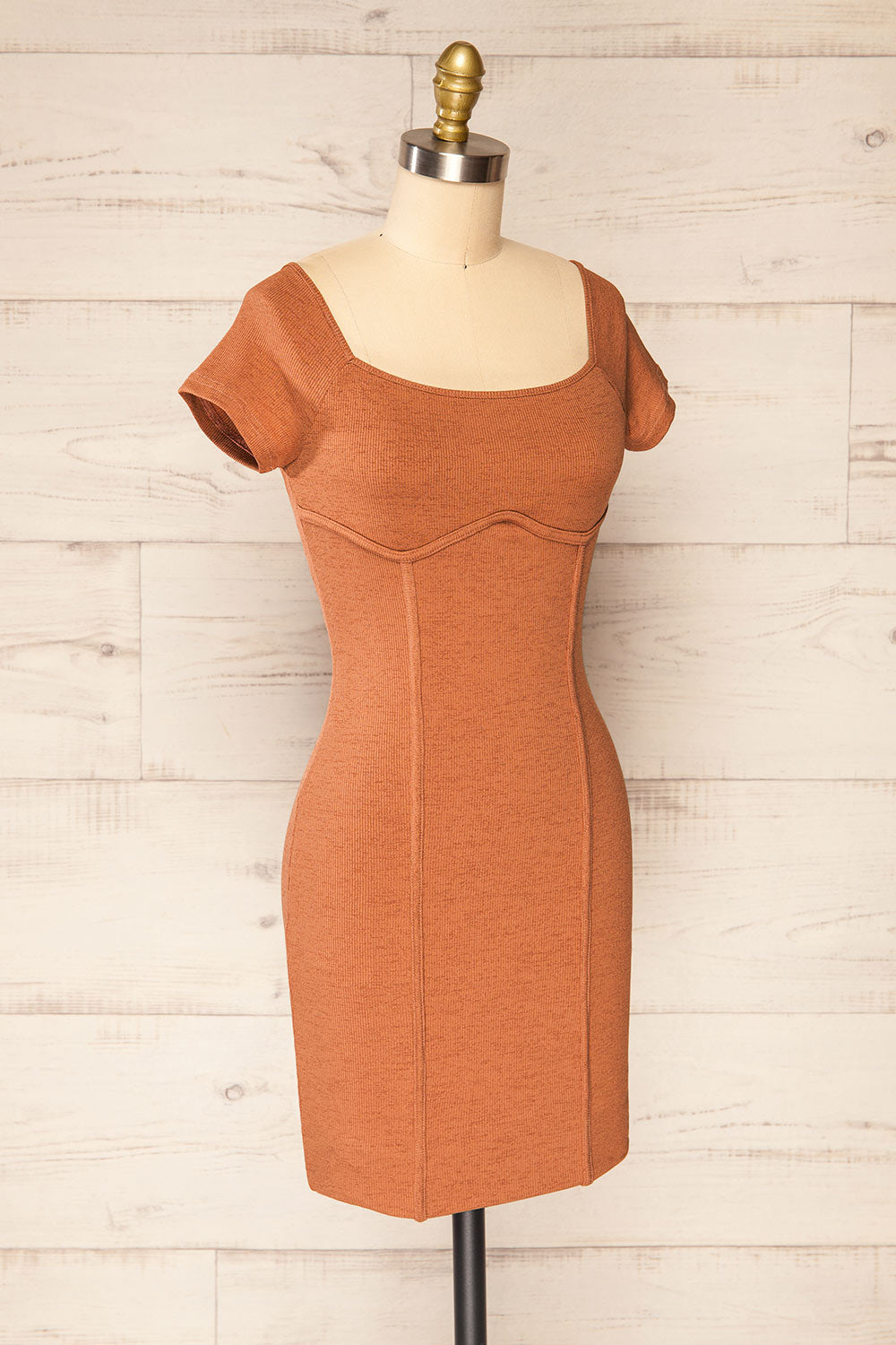 Rawa Clay Short Sleeve Fitted Ribbed Dress | La petite garçonne side view