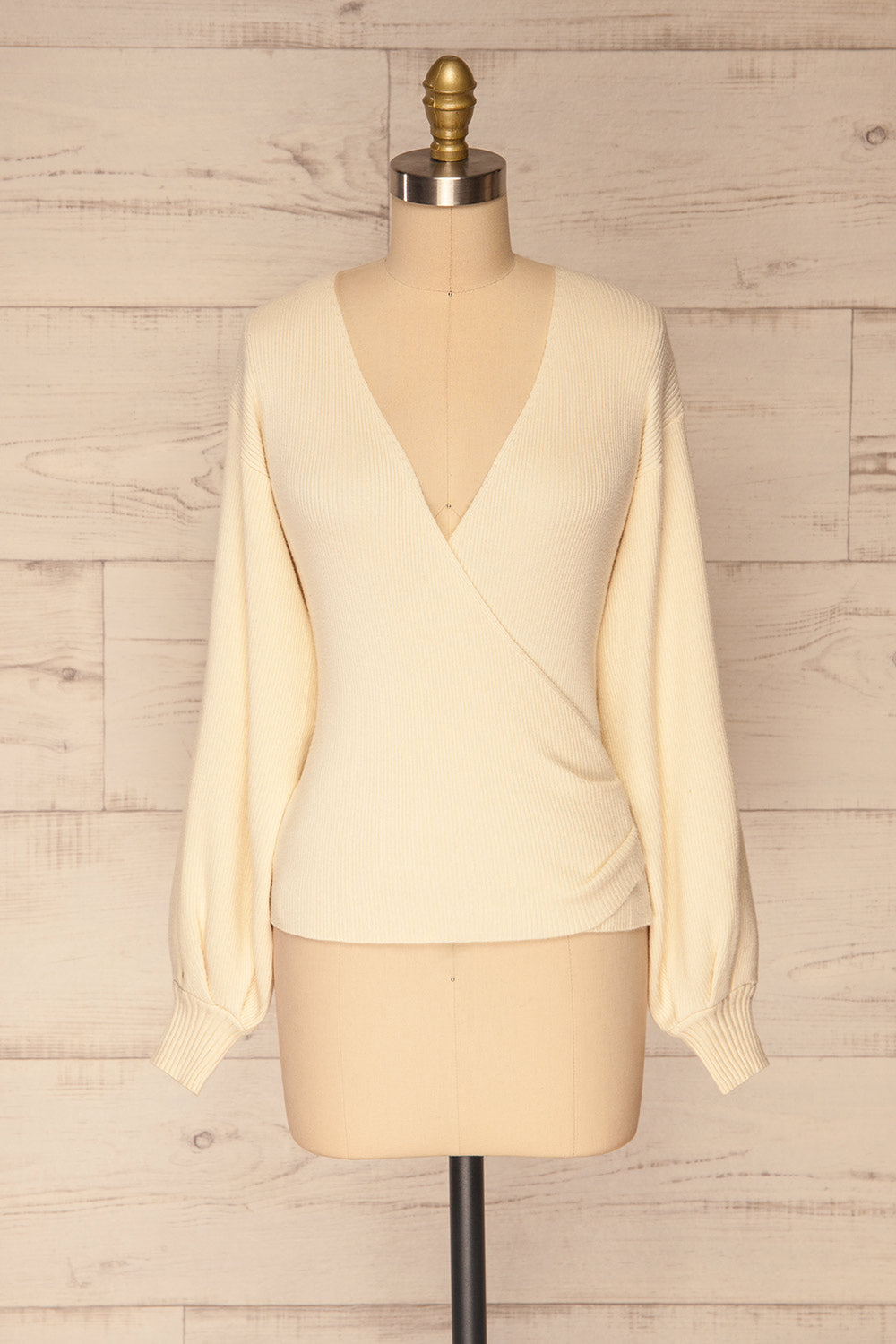 Recz Ivory Faux-Wrap Knit Top | La petite garçonne front view