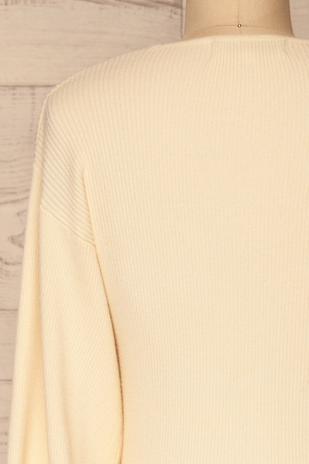 Recz Ivory Faux-Wrap Knit Top | La petite garçonne back close-up