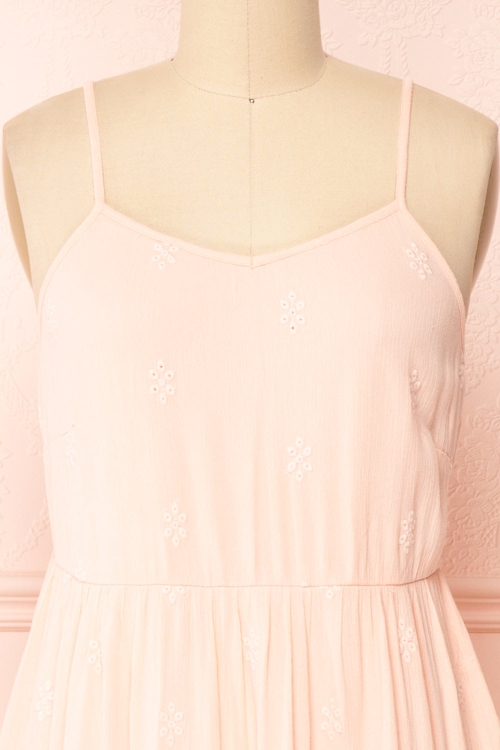 Reeta Pink Sleeveless Tiered Short Dress | Boutique 1861 front close-up