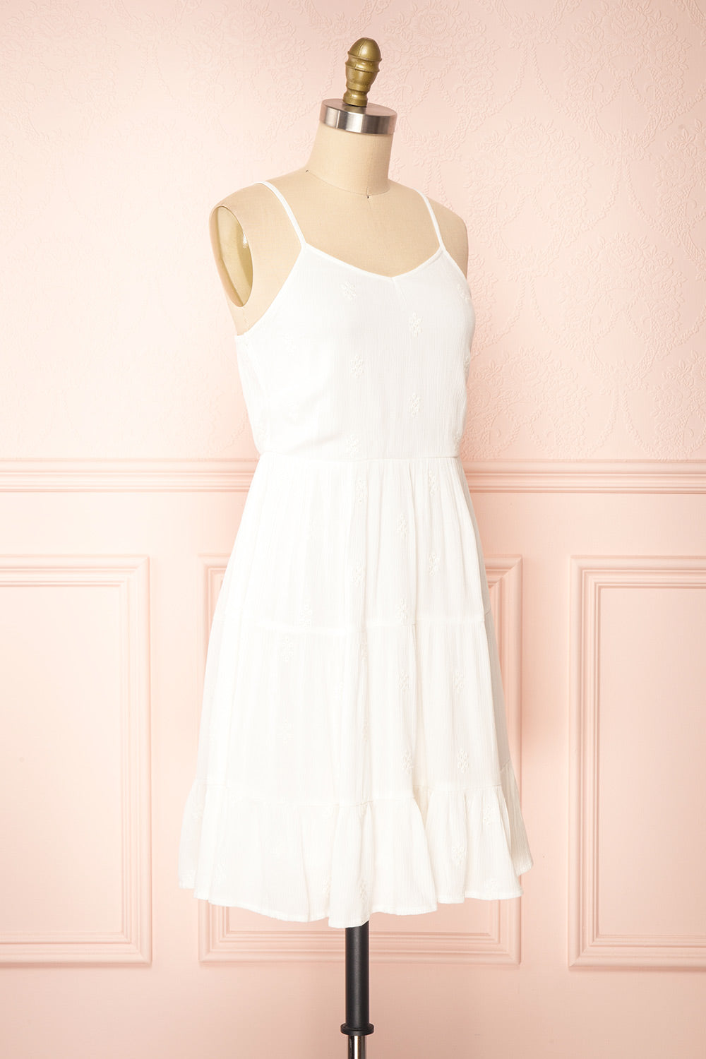 Reeta White Sleeveless Tiered Short Dress | Boutique 1861 side view