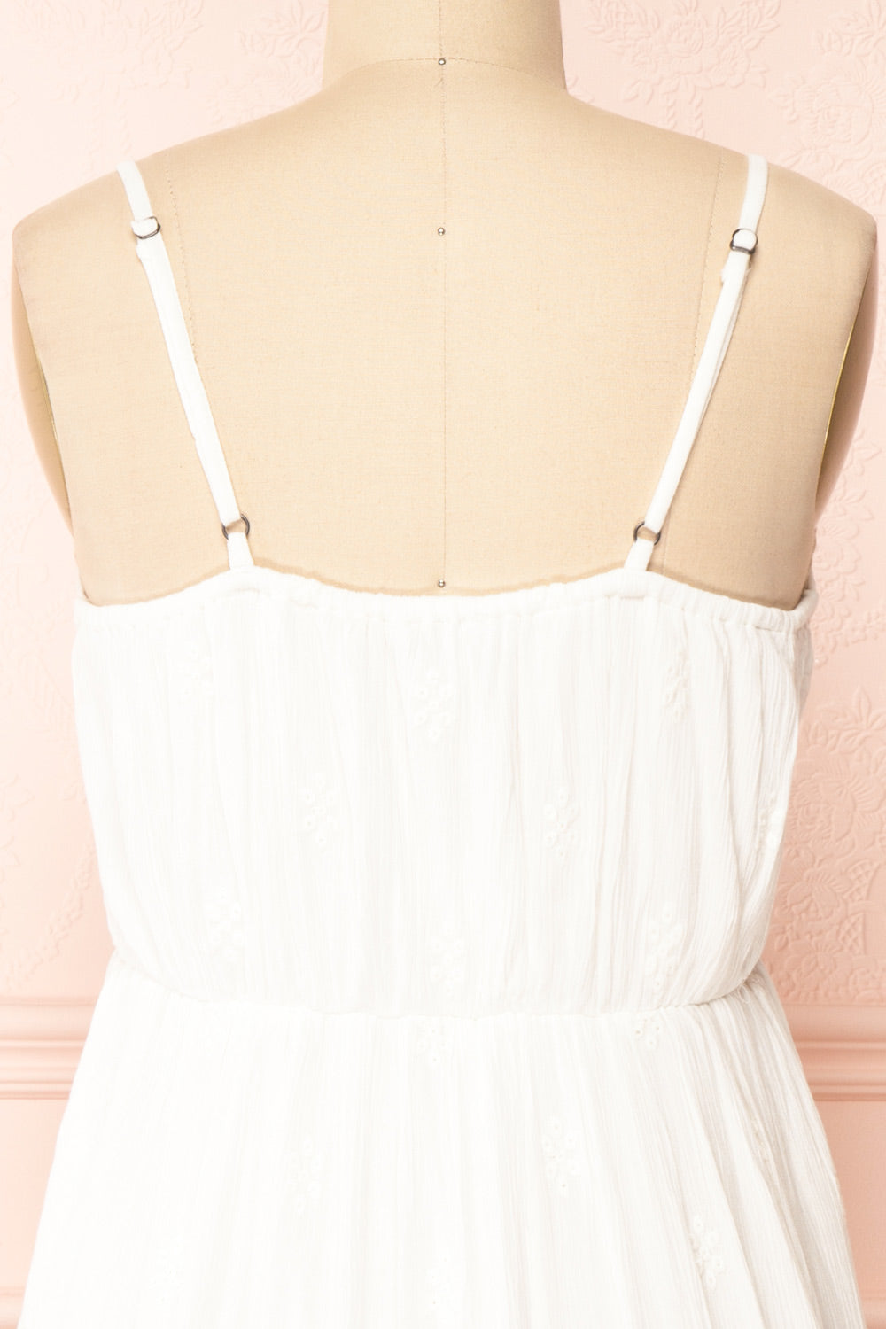 Reeta White Sleeveless Tiered Short Dress | Boutique 1861 back close-up