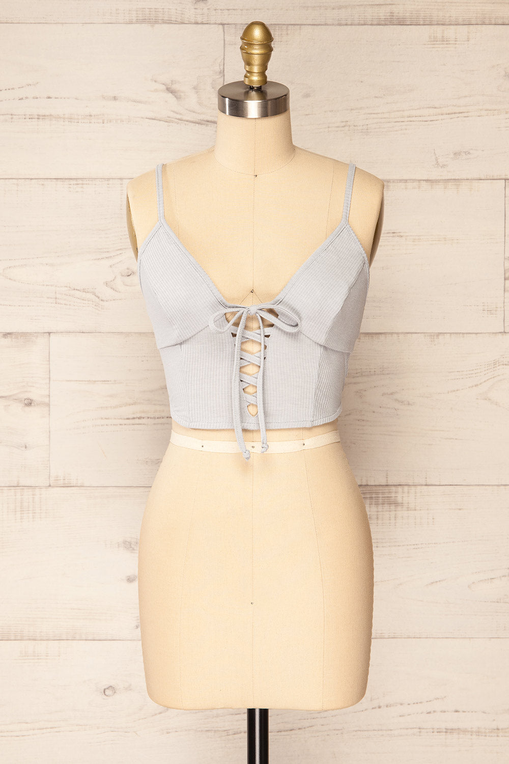 Reinbeck Blue Grey Corset Crop Top | La petite garçonne front view