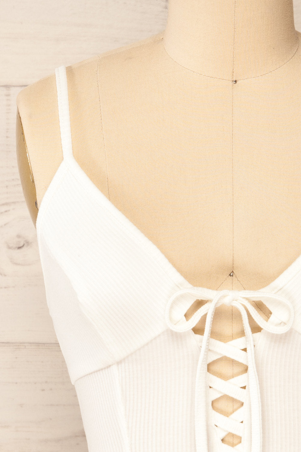 Reinbeck White Corset Crop Top | La petite garçonne front close-up