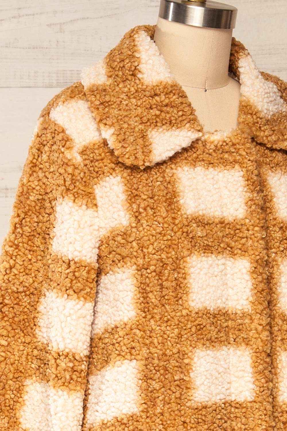 Remich Faux Sherpa Check Coat | La petite garçonne side close-up