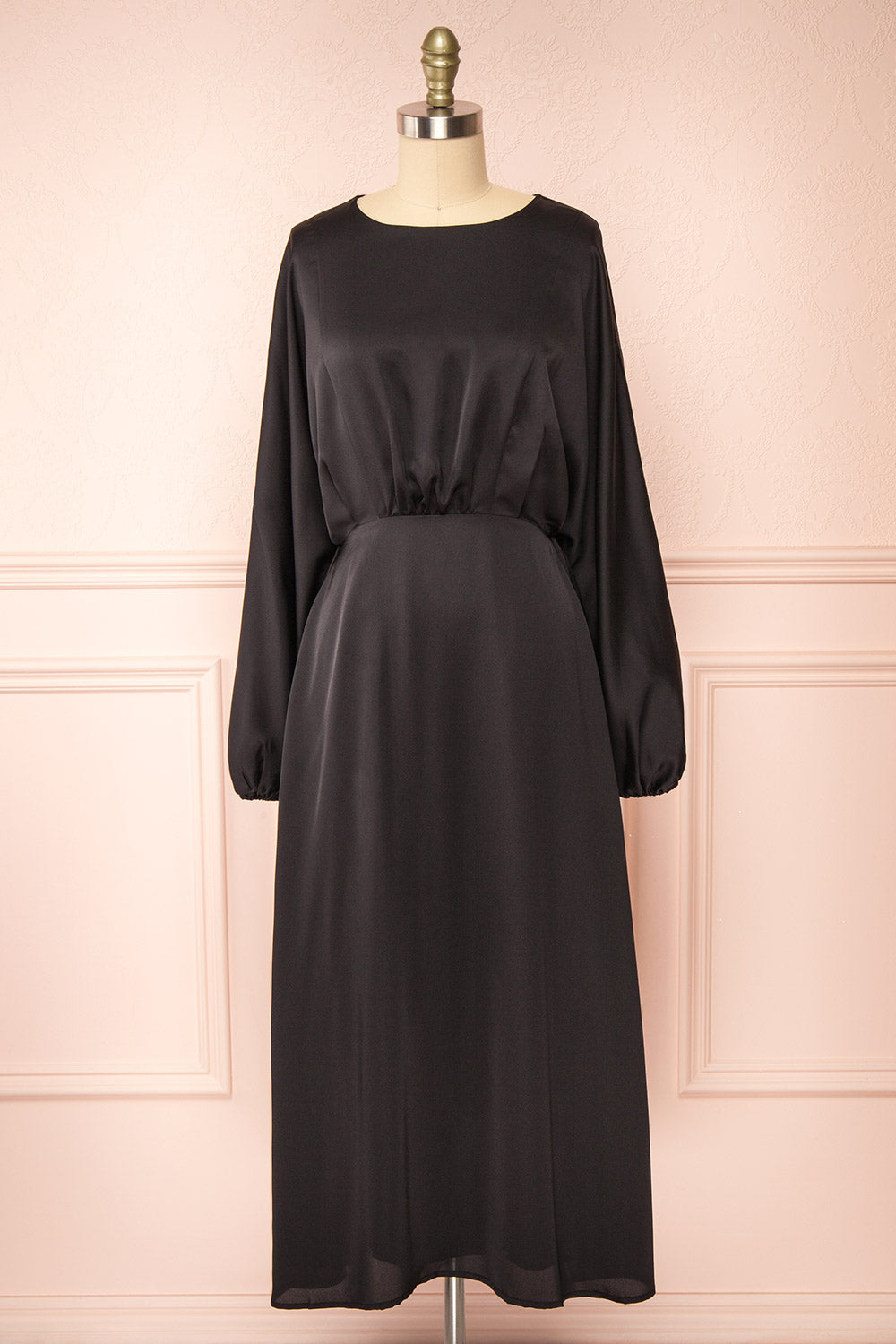Reneane Black Long Sleeve Midi A-Line Dress Boutique 1861