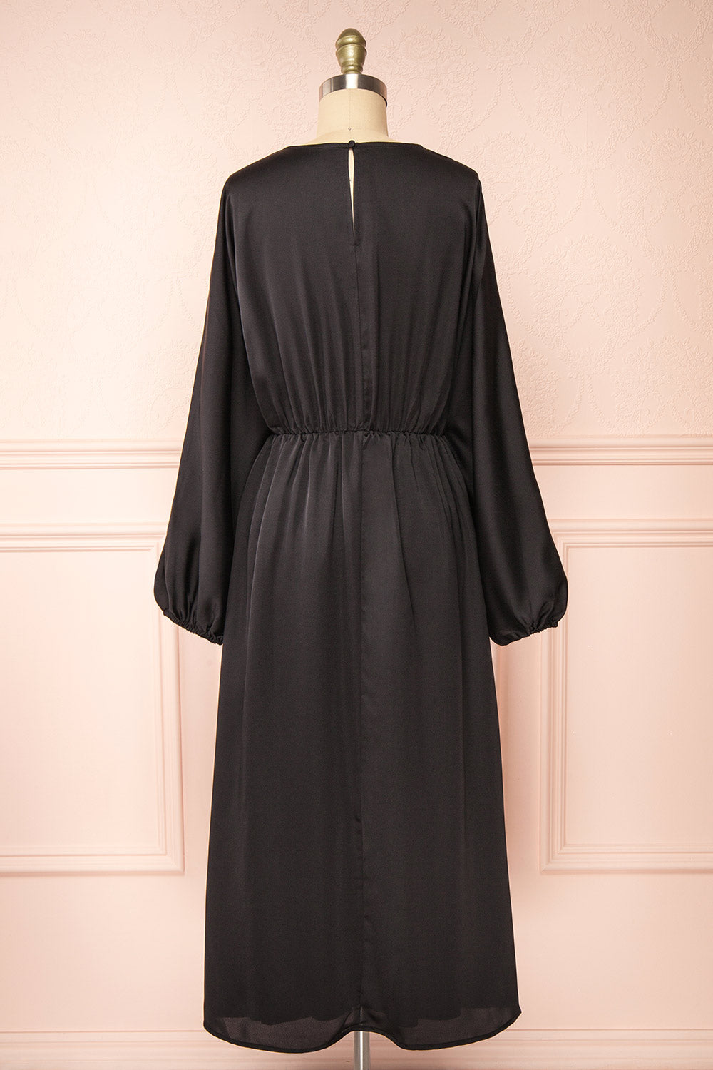 Reneane Black Long Sleeve Midi A-Line Dress | Boutique 1861 back view