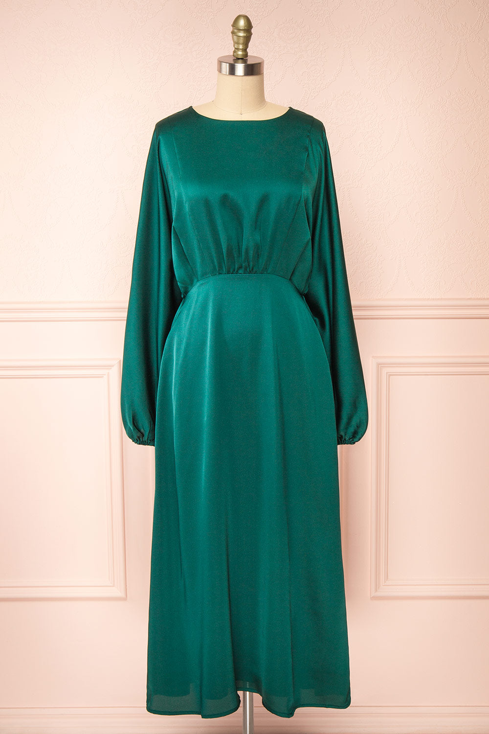 Reneane Green Long Sleeve Midi A-Line Dress | Boutique 1861 front view