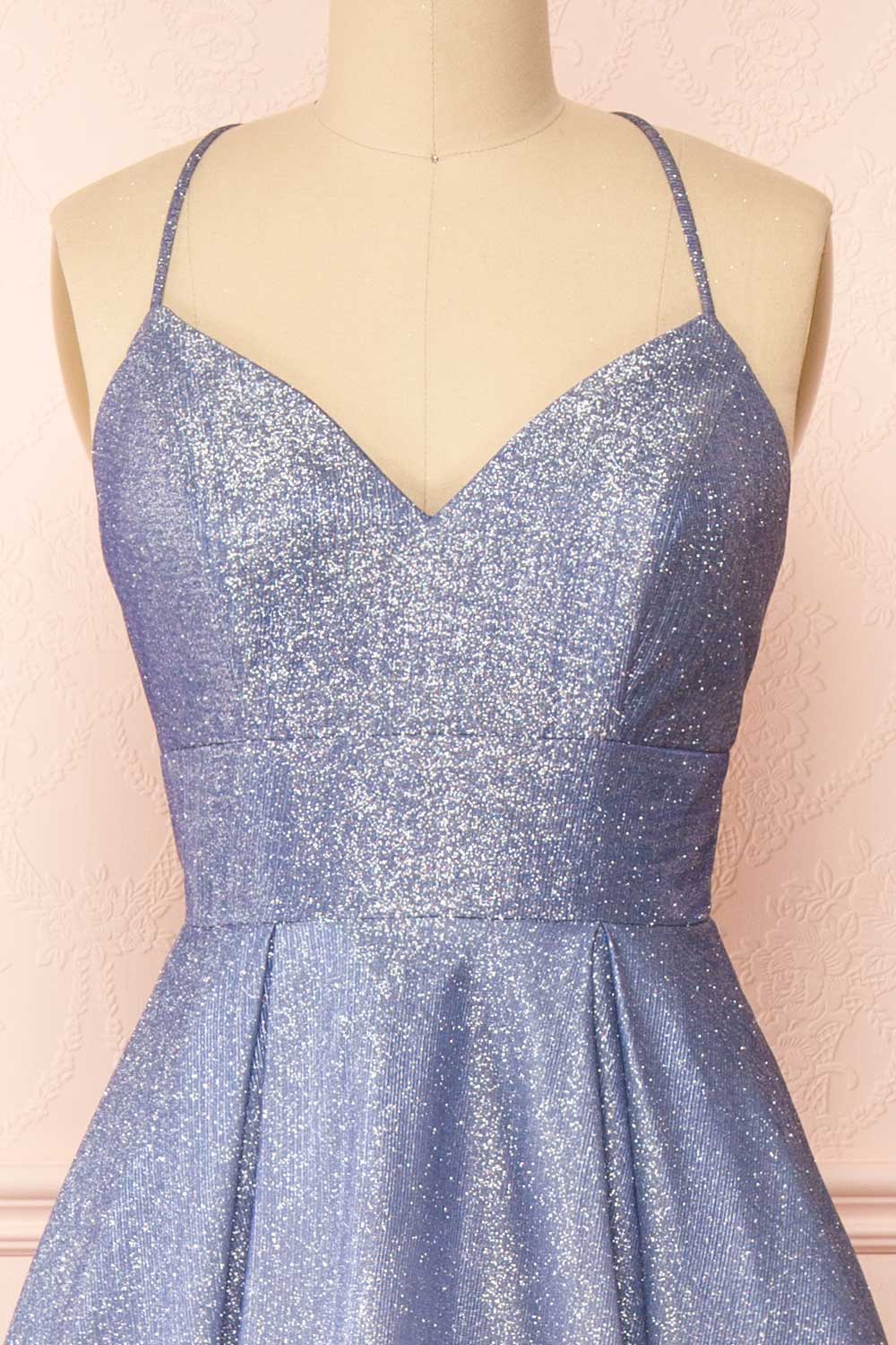 Renesmee Blue Sparkly Gradient Maxi Dress | Boutique 1861 front close-up