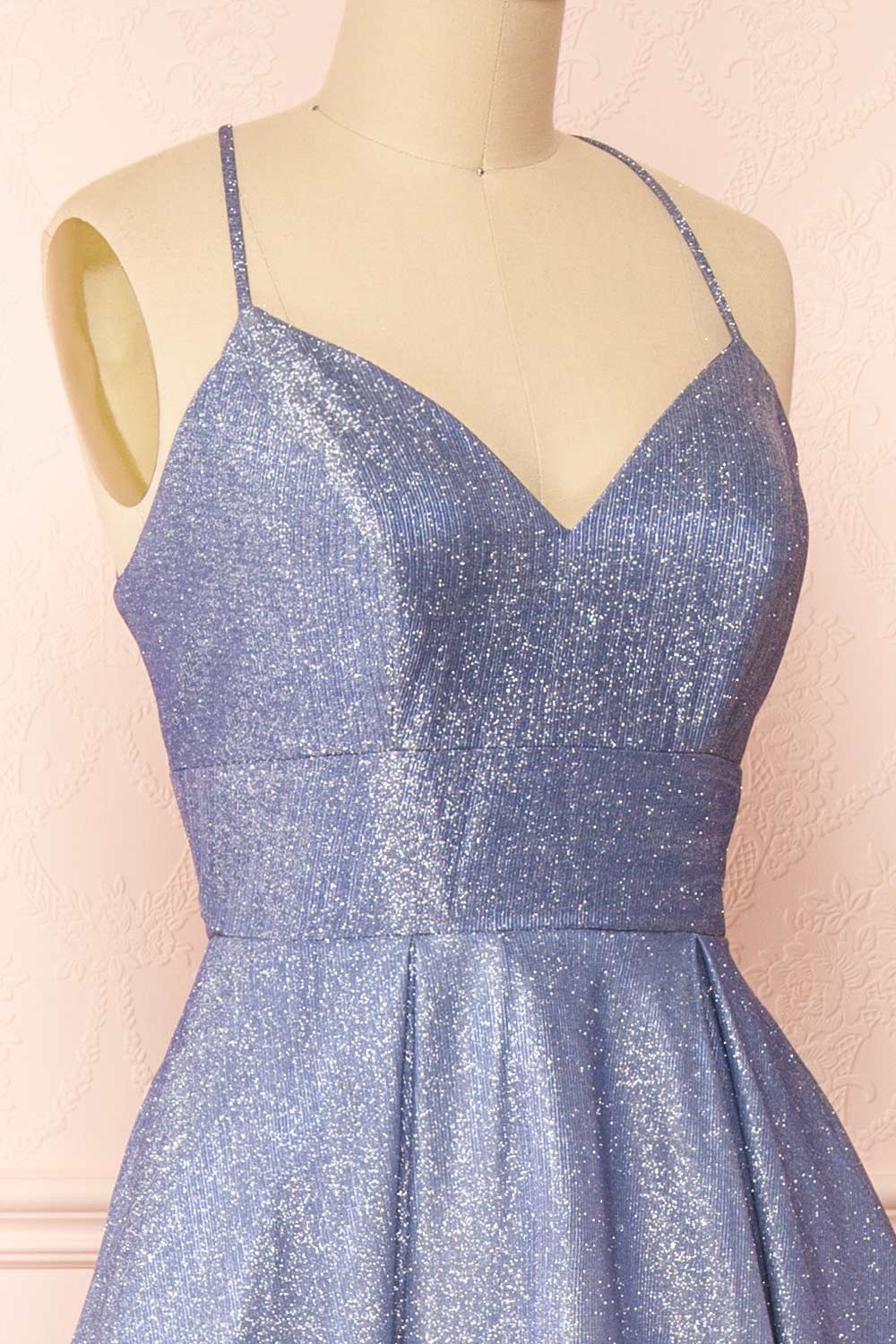 Renesmee Blue Sparkly Gradient Maxi Dress | Boutique 1861 side close-up