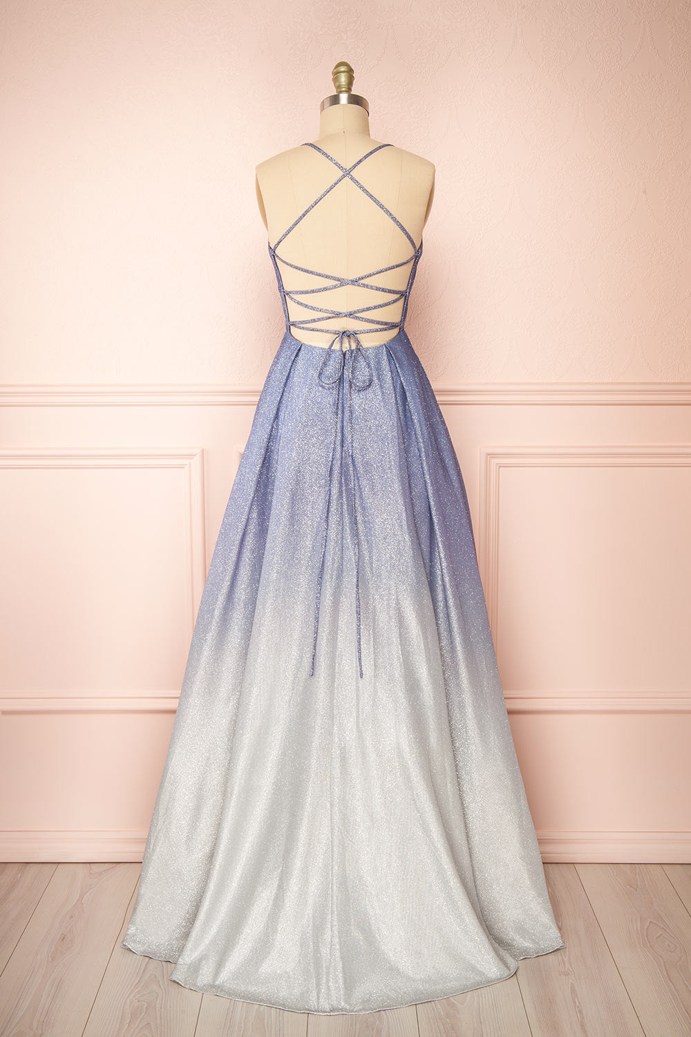 Renesmee Blue Sparkly Gradient Maxi Dress | Boutique 1861 back view