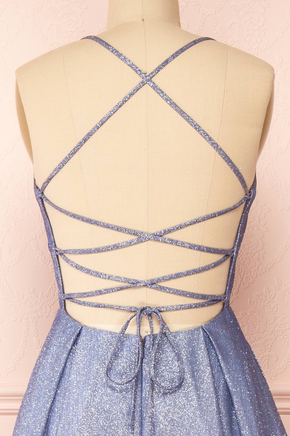 Renesmee Blue Sparkly Gradient Maxi Dress | Boutique 1861 back close-up