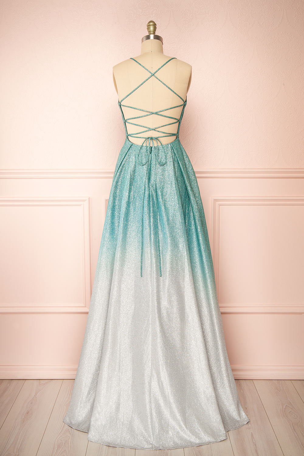 Renesmee Green Sparkly Gradient Maxi Dress | Boutique 1861 back view