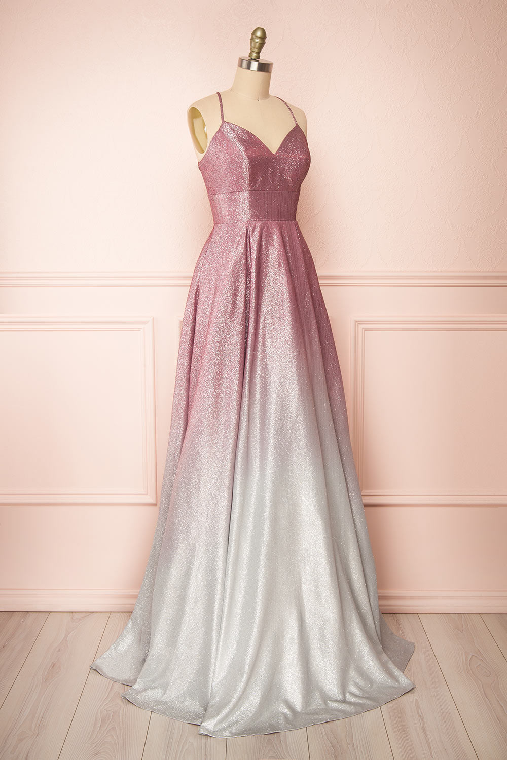 Renesmee Mauve Sparkly Gradient Maxi Dress | Boutique 1861 side view