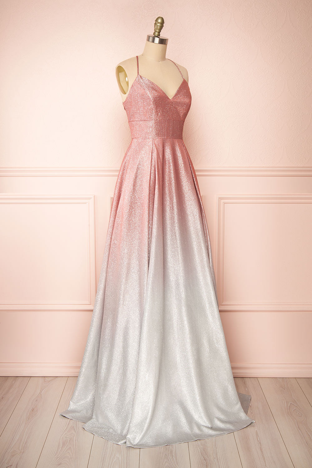 Renesmee Pink Sparkly Gradient Maxi Dress | Boutique 1861 side view