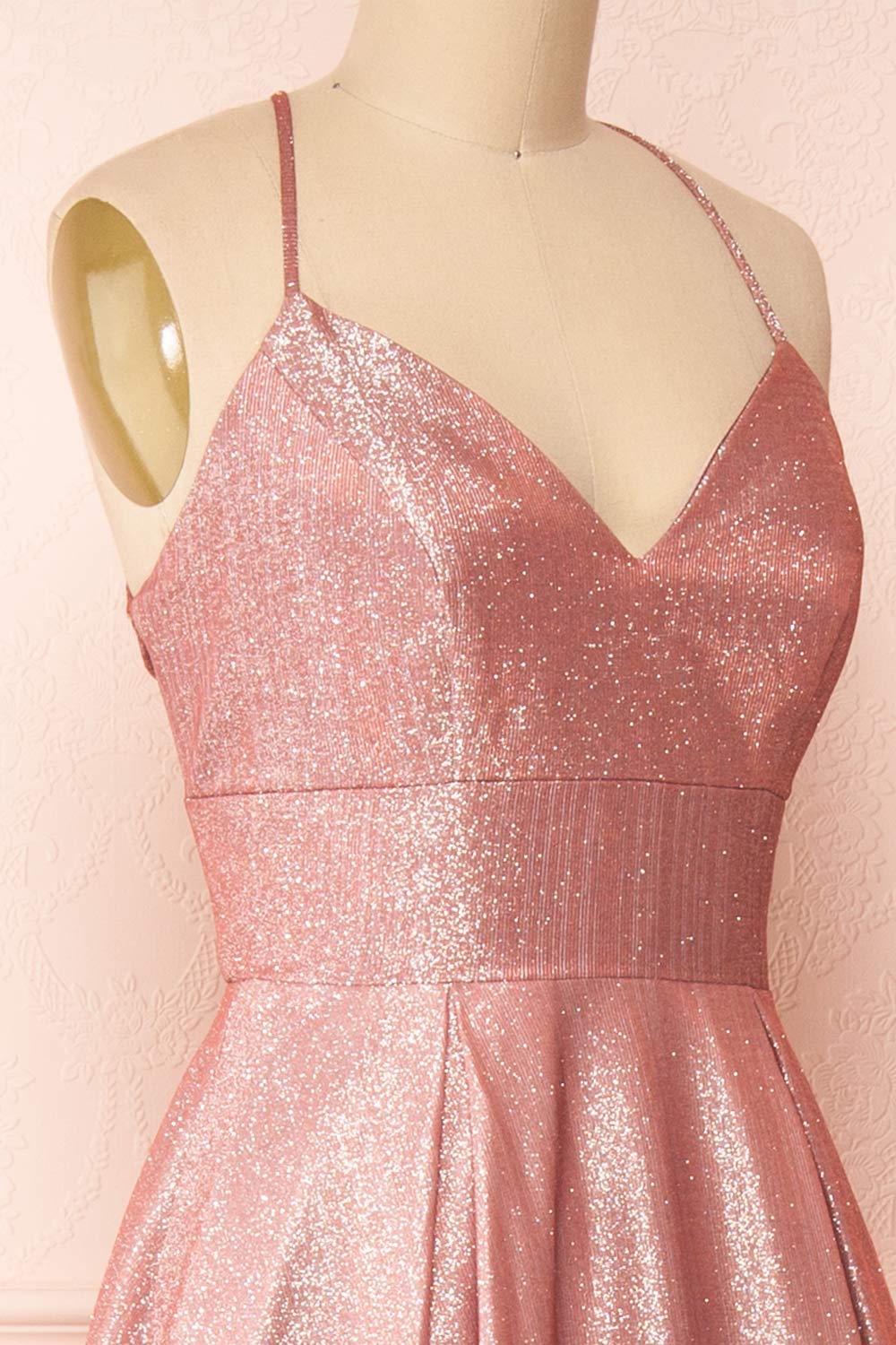 Renesmee Pink Sparkly Gradient Maxi Dress | Boutique 1861 side close-up