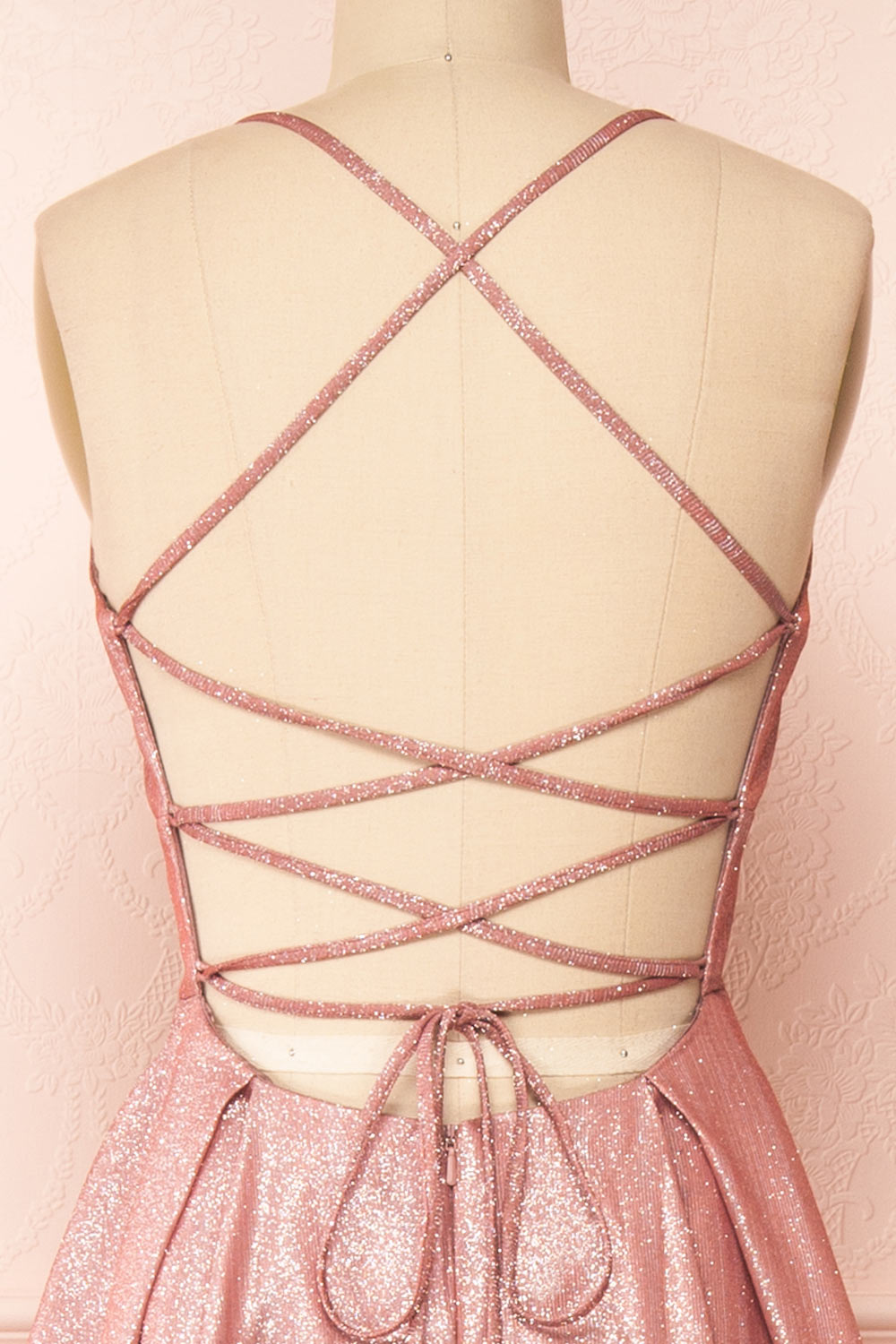 Renesmee Pink Sparkly Gradient Maxi Dress | Boutique 1861 back close-up