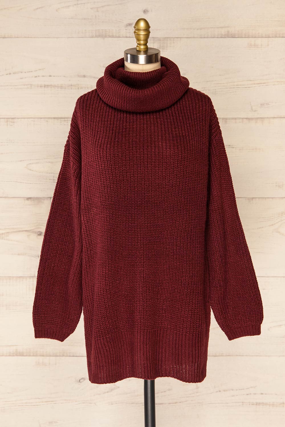 Rennes Burgundy Turtleneck Knit Long Sweater | La petite garçonne front view