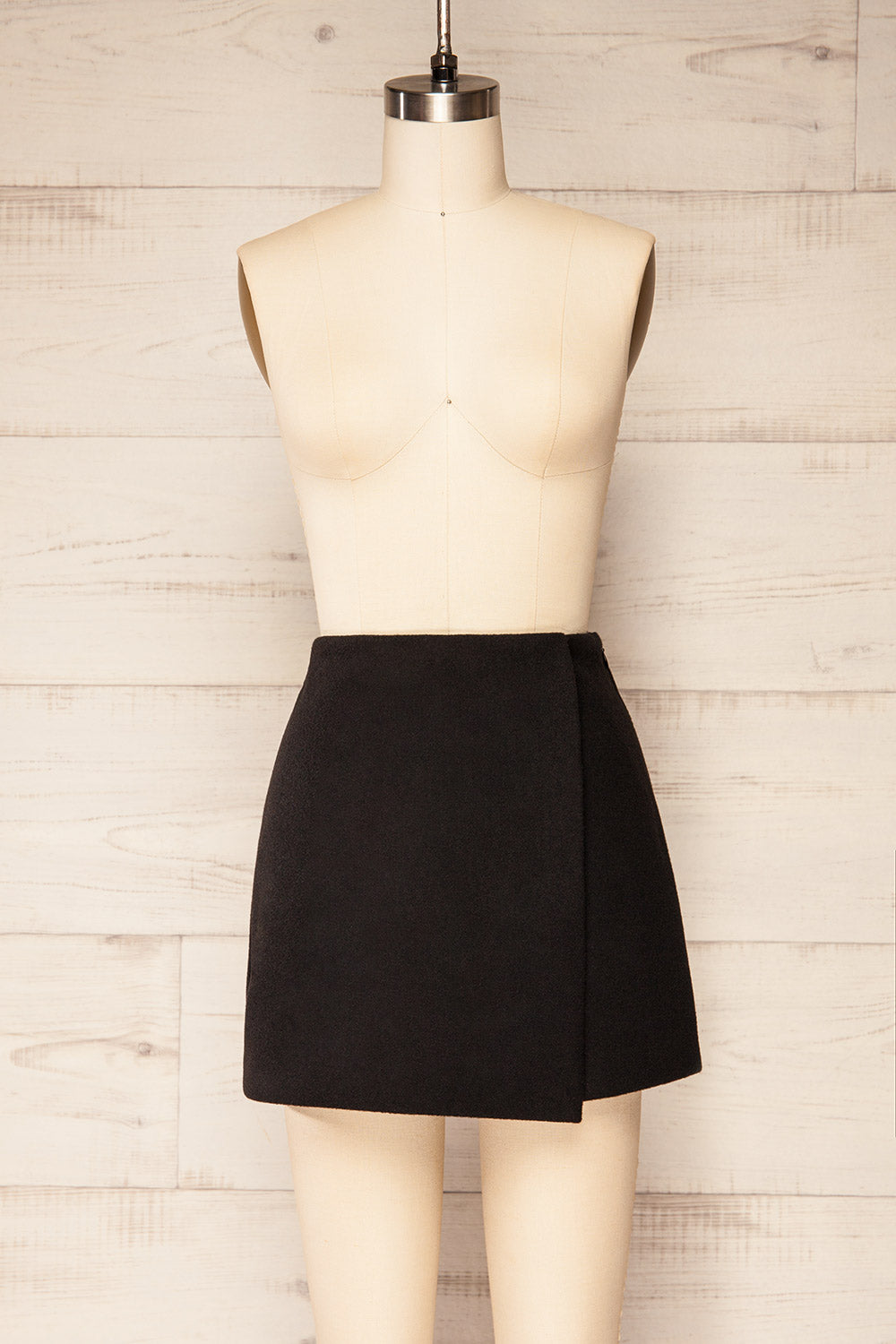 Ressie Black Asymmetrical Felt Mini-Skort | La petite garçonne front view