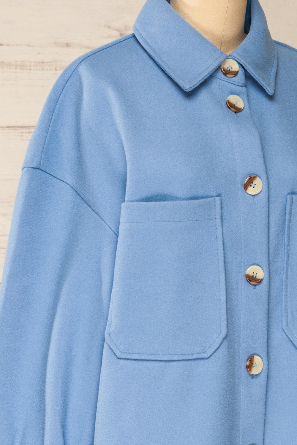 Richmond Oversized Blue Shacket | La petite garçonne side close-up