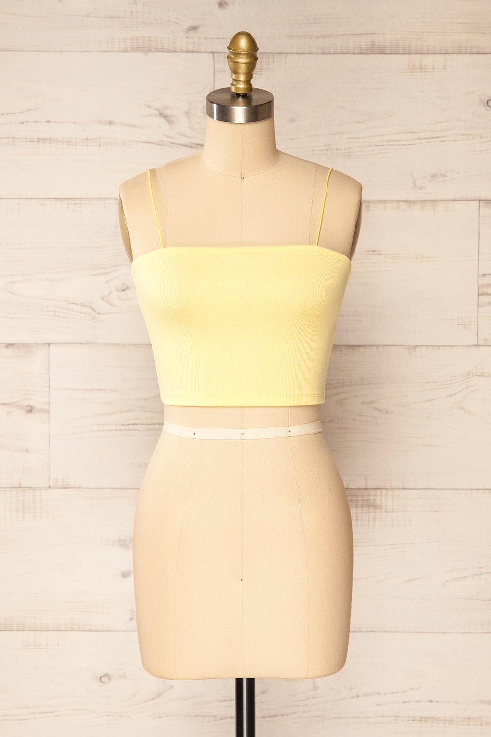 Rimini Yellow Cropped Ribbed Cami | La petite garçonne front view