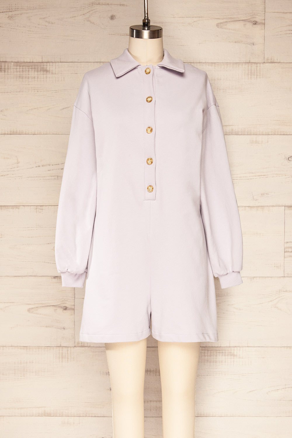 River Lilac Long Sleeve Polo Romper | La petite garçonne front view
