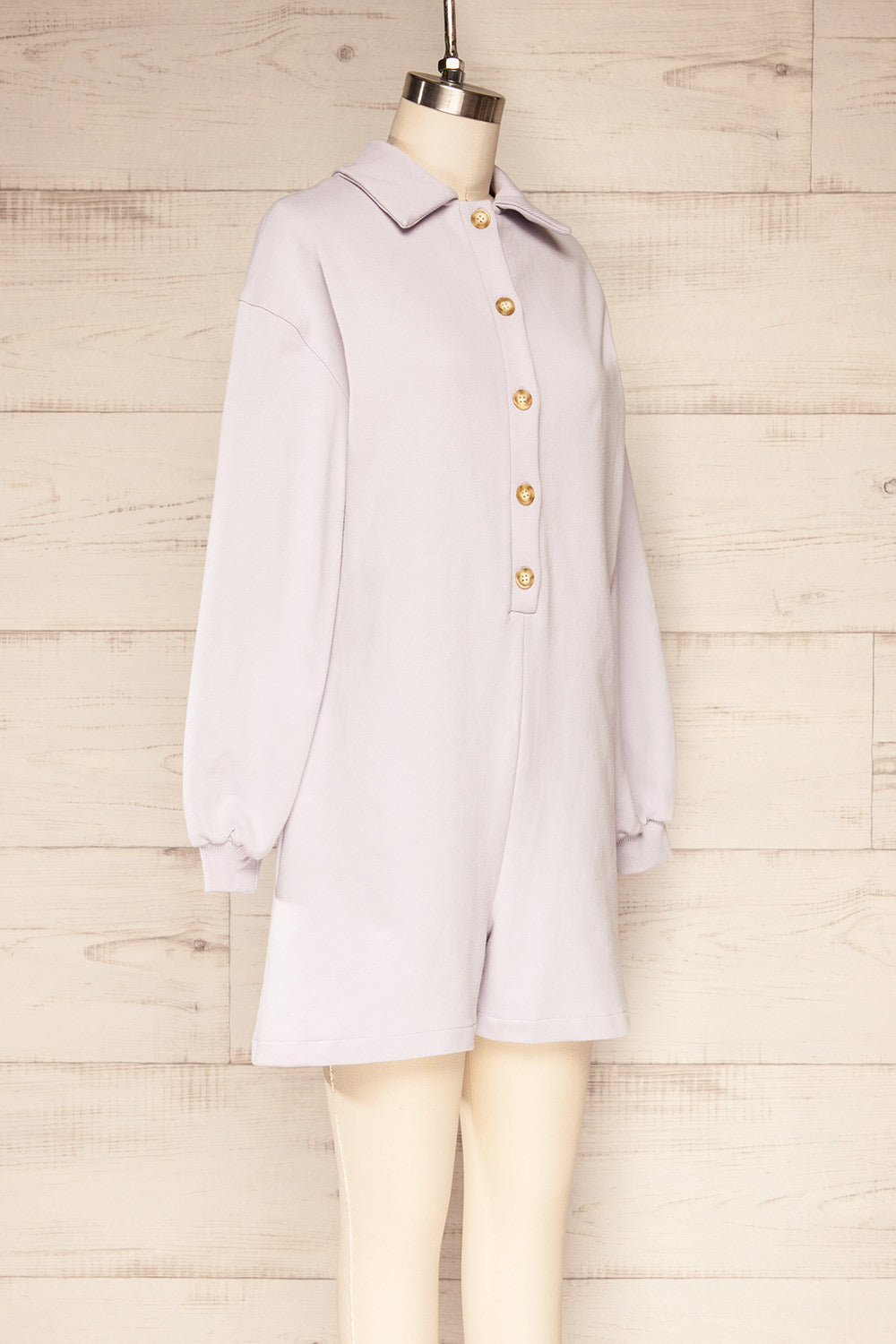 River Lilac Long Sleeve Polo Romper | La petite garçonne side view
