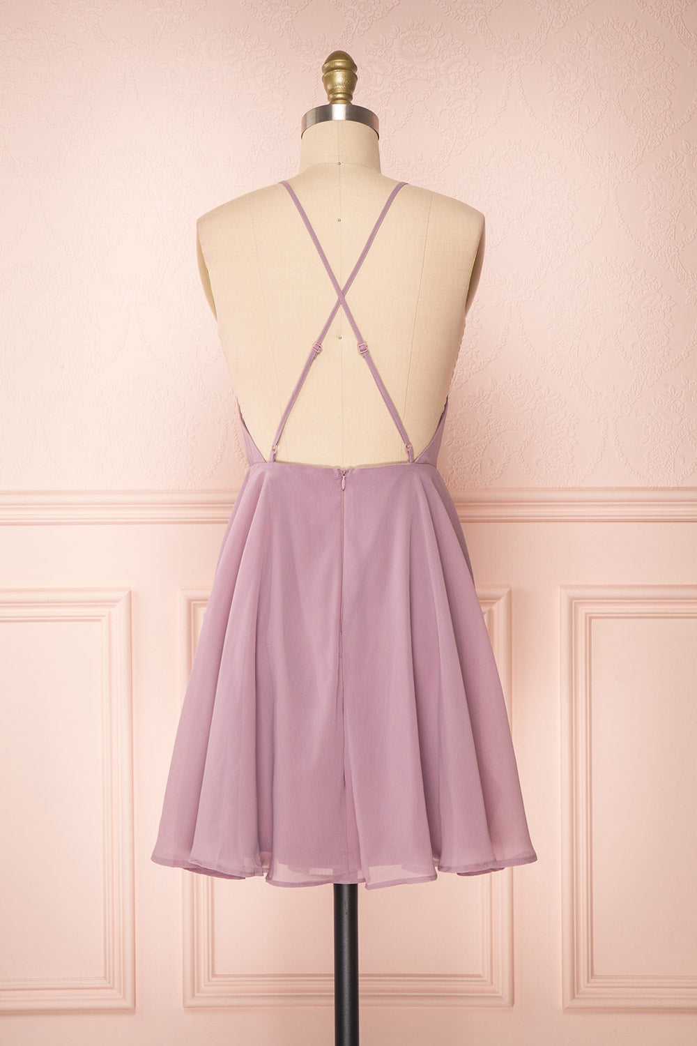 Roby Amethyst Lilac Chiffon A-Line Cocktail Dress | BACK VIEW | Boutique 1861