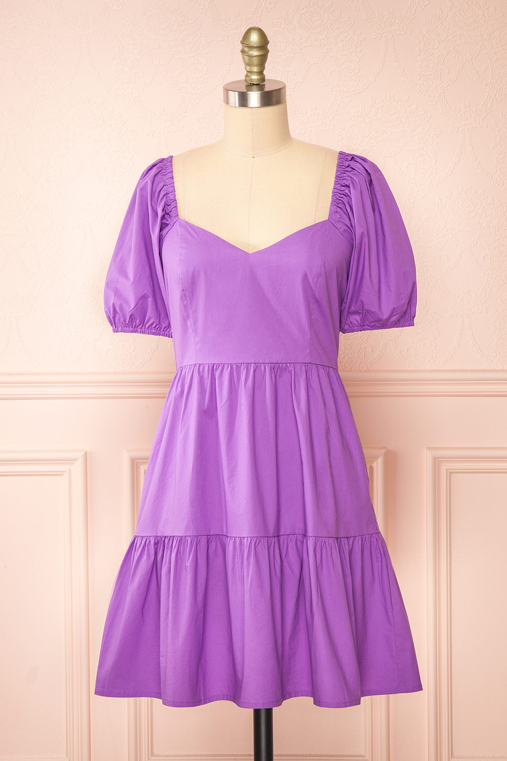 purple puffy dress short Puff-Sleeve Short Purple Homecoming Dress 3362 Lilac / XSmall
