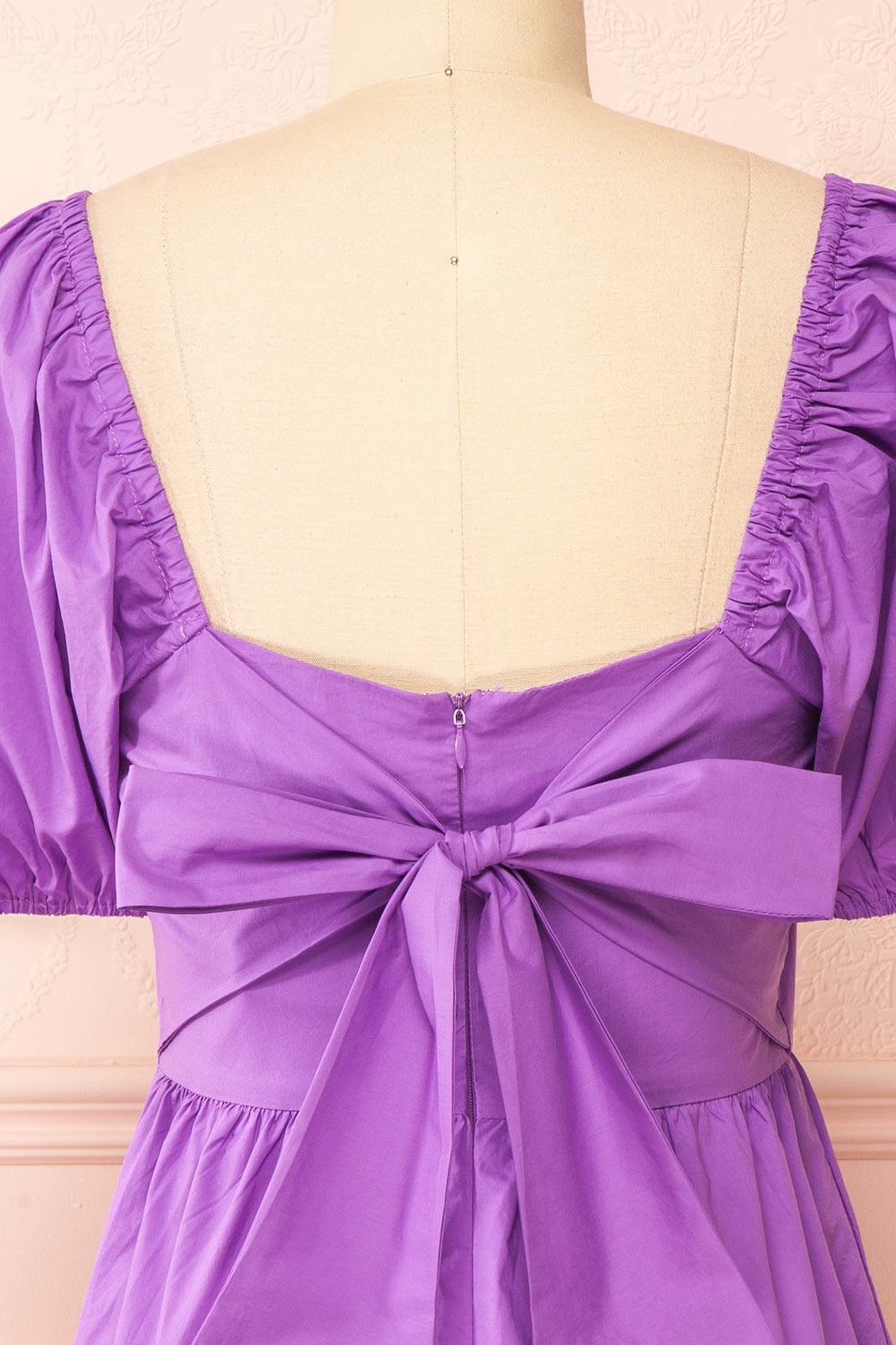 Rochele Tiered Short Dress w/ Puffy Sleeves | Boutique 1861 back close-up