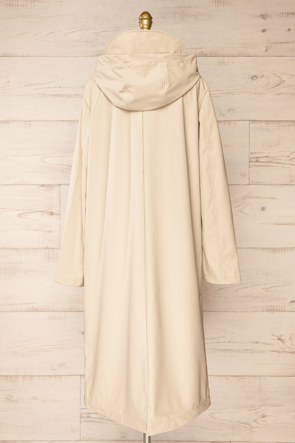 Rochester Beige Button Up Hooded Raincoat | La petite garçonne back view