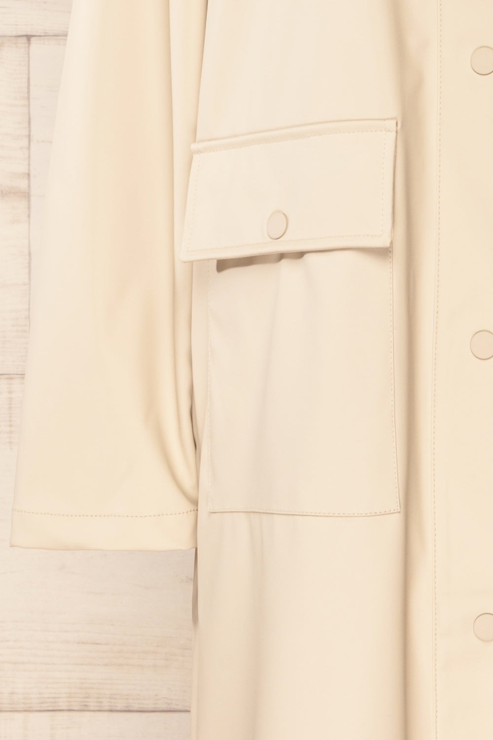 Rochester Beige Button Up Hooded Raincoat | La petite garçonne sleeve