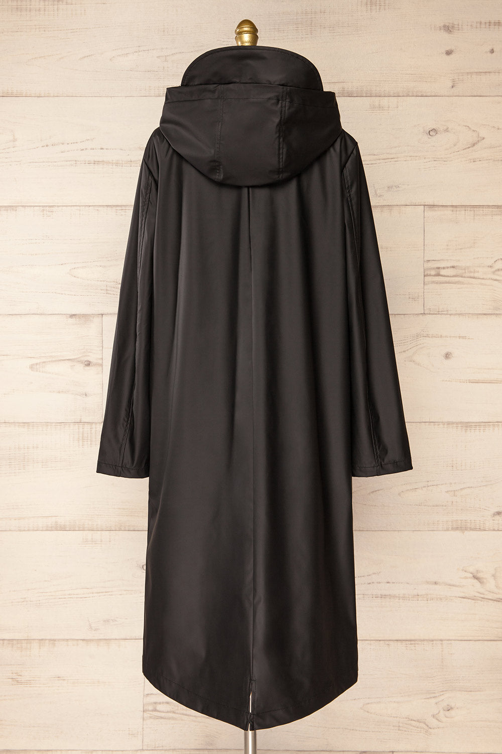 Rochester Black Button Up Hooded Raincoat | La petite garçonne back view