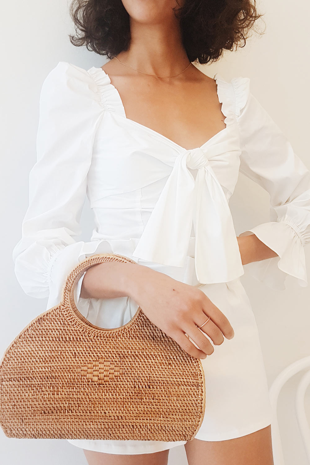 Romse White Tied Neckline & Bell Sleeves Top | La Petite Garçonne