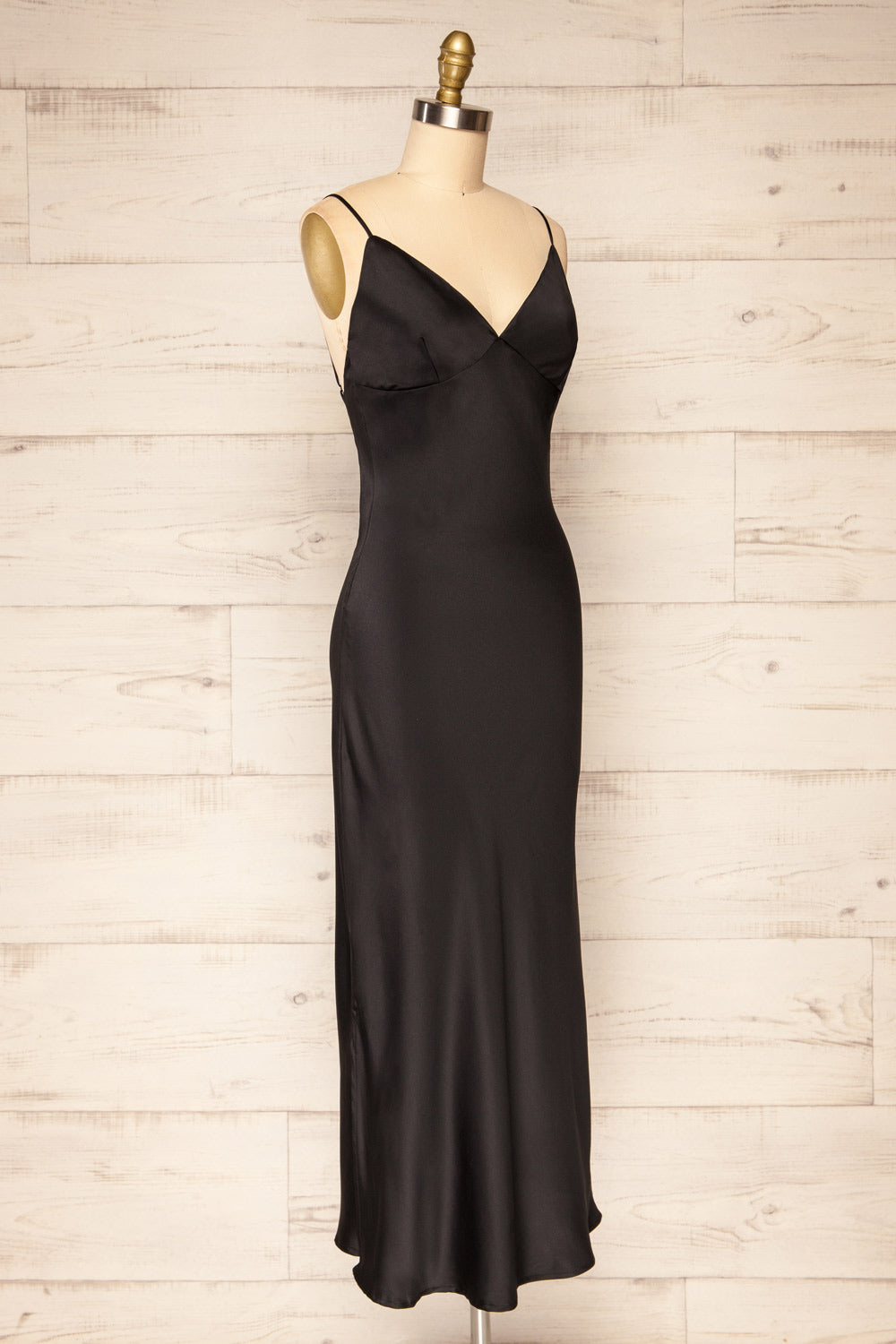 Rontie Black Maxi V-Neck Slip Dress | La petite garçonne side view